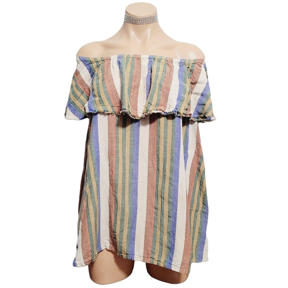 Free People Tops - FREE PEOPLE stripe hippie boho off shoulder shirt top blouse SMALL